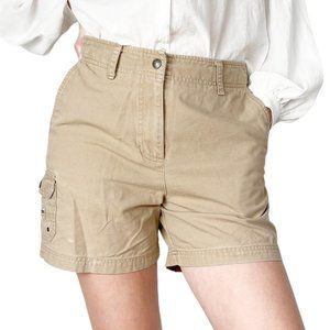 Vintage High Waisted Cargo Rigid Camel Tan Denim Style Shorts Pockets 90's & Y2K